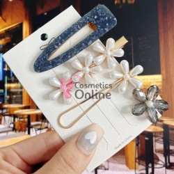 Clema pentru par metalica AGF012OO - Auriu cu Perle si Strasuri, Set 4 bucati